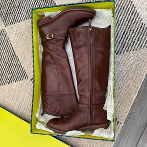 Tory Burch Chestnut Leather Knee-High Boots